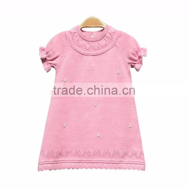 Round Neck Short Sleeve Cotton Knitting Girl Dress