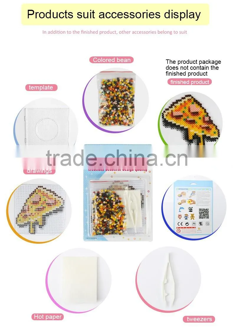 Diyfashion 5mm hama perler fuse beads the Slice of pizza set with puzzle iron paper and twezzer hama beads toys for kids 18022