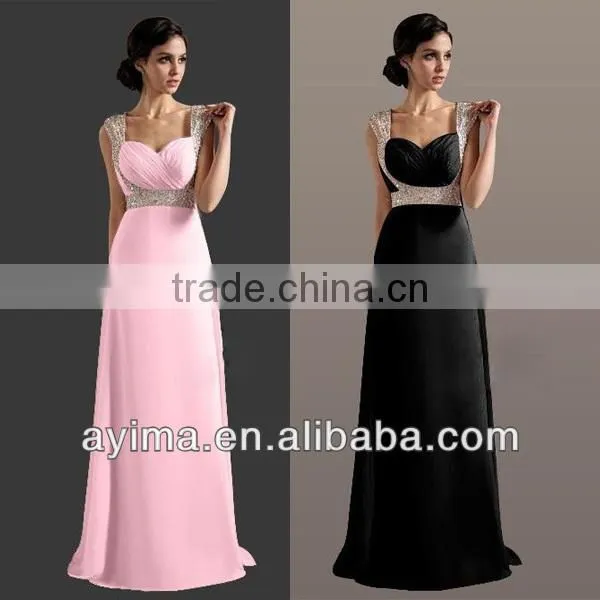 hot selling ladies long elegant dress blue chiffon rhinestone prom dresses 2014