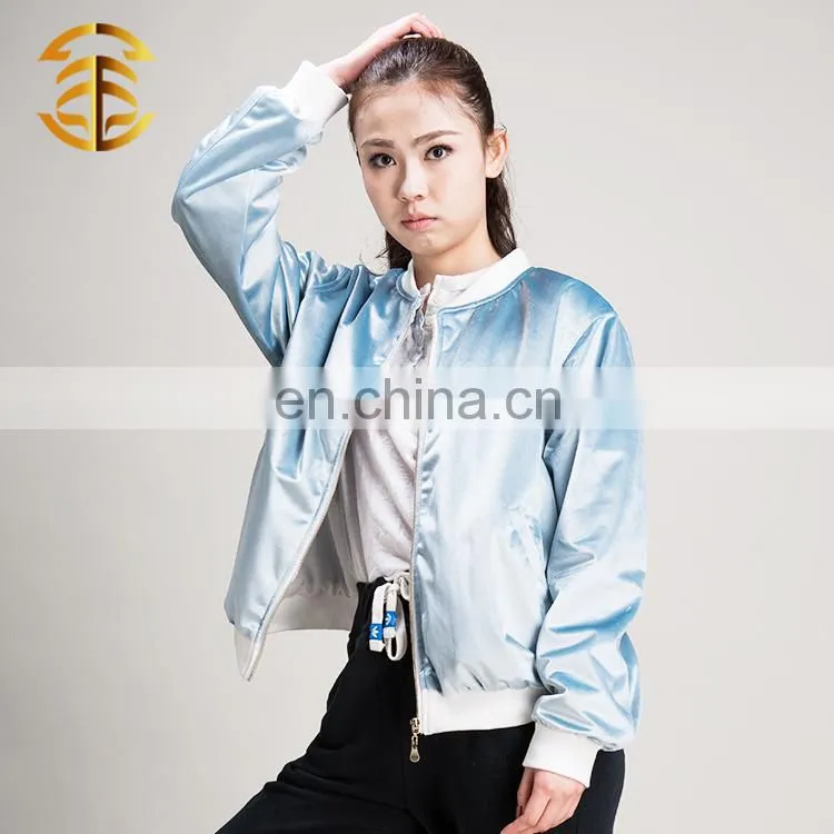 China Manufacturer Custom Blue Velvet Sublimation Bomber Jacket