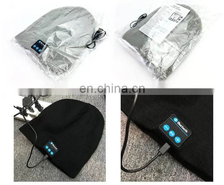custom acrylic reversible blue tooth beanie hat with woven label for women