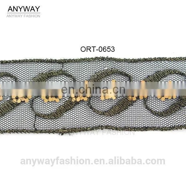 Elastic beaded sequin lace trim wholesale