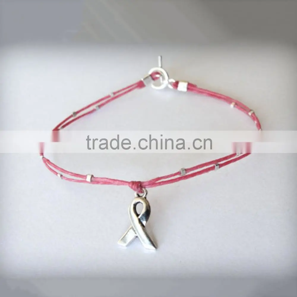Cancer awareness charm bracelet wax cord woven bracelet 2015