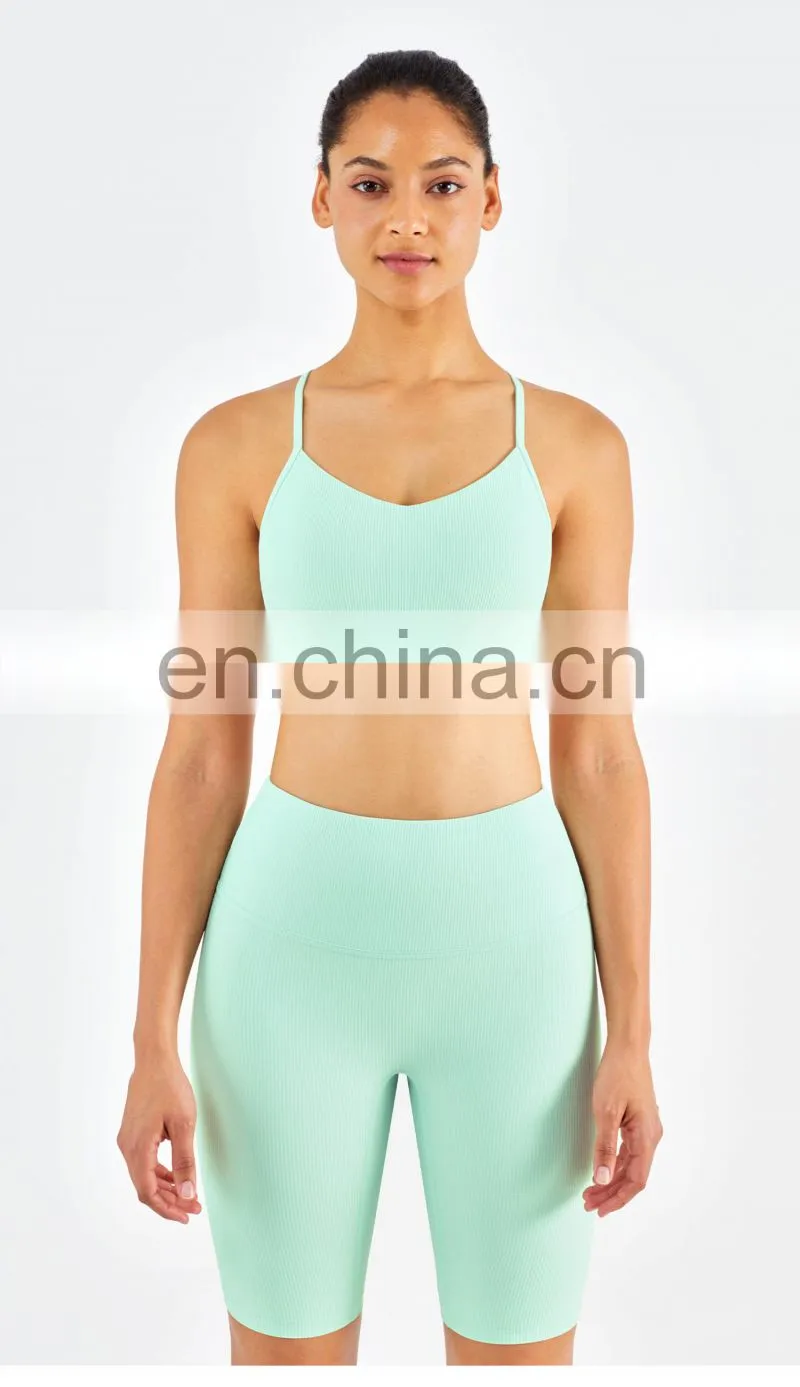 Ribber Camisole Women Yoga Fitness Workout Sports Bra Custom Print High Impact Strappy Bras Top