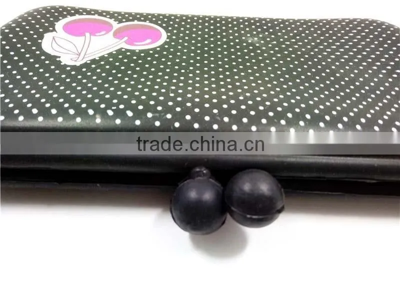 Fashionable Polka Dots Long Purse Silicone Black Clip Cherry Wallet