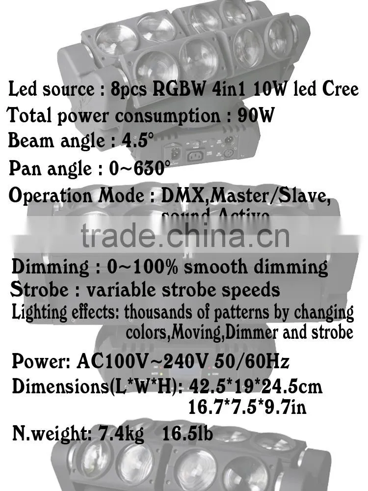 8 eyes led rgbw spider beam moving head stage light