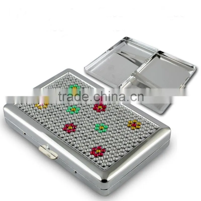 Automatic Crystal Rhinestone Metal Cigarette Case Holder