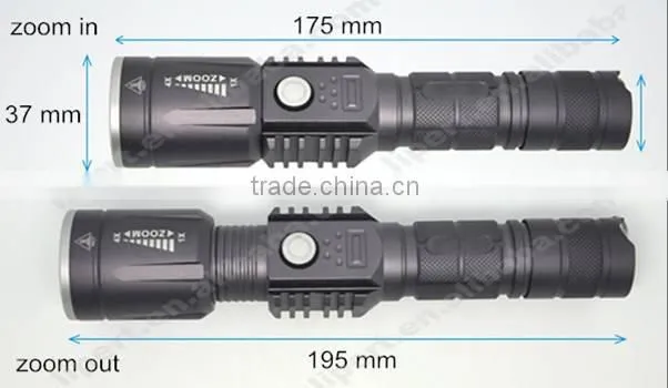 (160104) High power rechargeable aluminum alloy zoom focus usb led flashlight