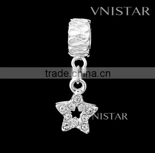Vnistar silver plated Dangle beads dangle charm pearl dangle beads PBD515, size in 9*27mm