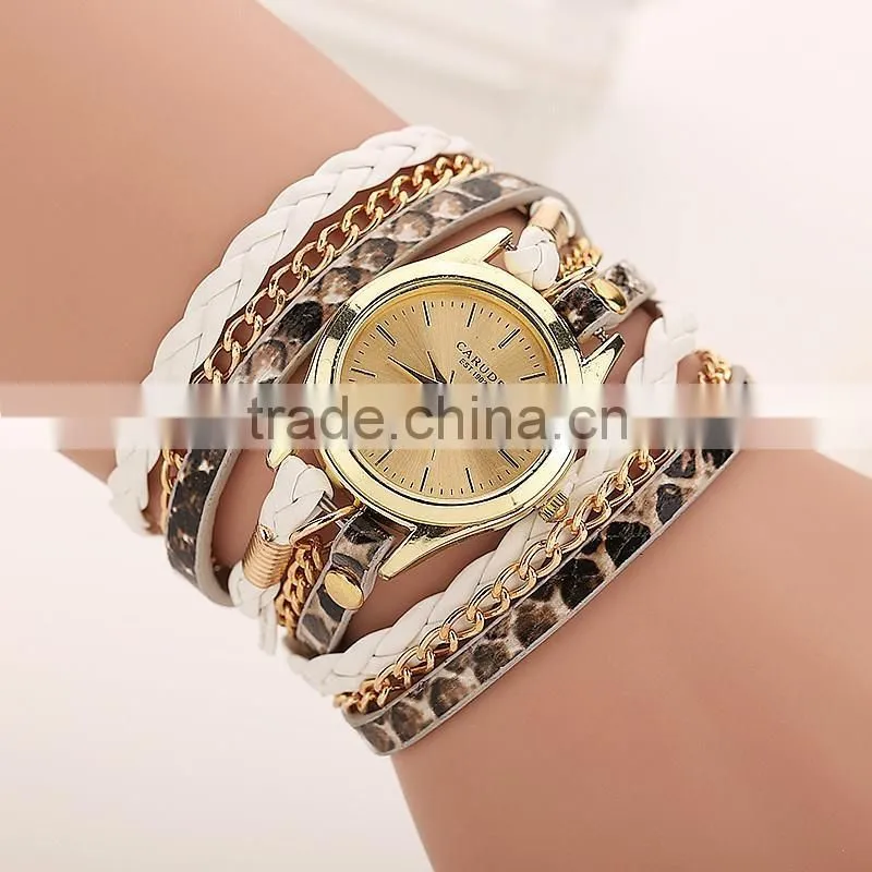 CARUDF Braided PU Leather Popular woman Quartz Watch Women Dress Watches Relogio Feminino Fashion Bracelet Watch montre femme