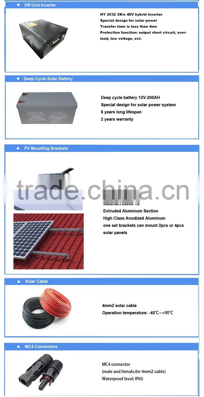 High efficiency and Good Quality 2KW solar off-grid Systems For Home Use, with A grade solar cells