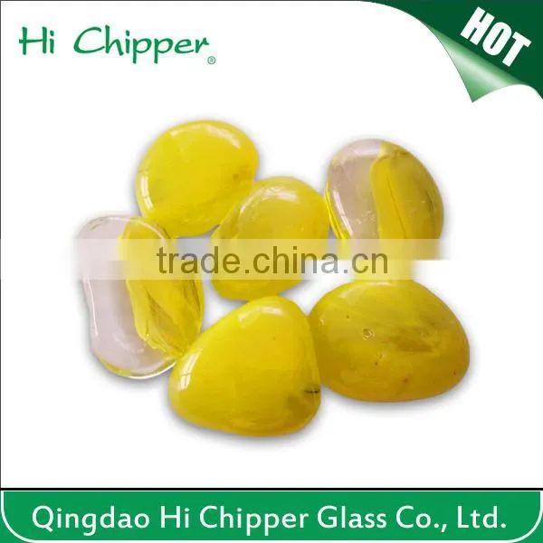 Yellow decorative glass pebble gems for fire pit