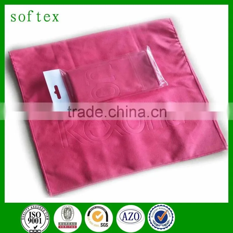 Ultra Soft suede microfiber towel sports logo with embossed private label