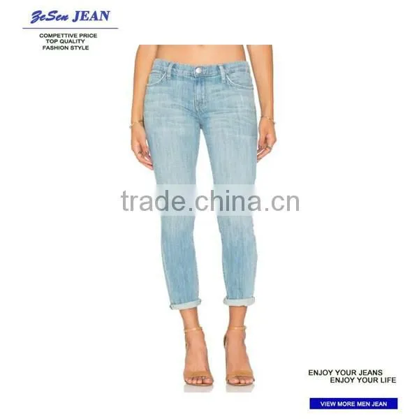 New Style Light Bule Stiletto Slight Whiskering Women Jeans Pant