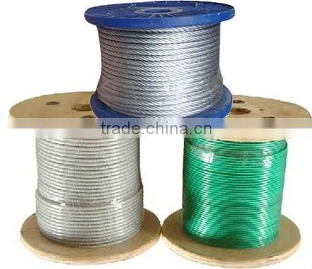 PVC coated Galvanized 1x7,7x7,1x19,6x36,7x19,1x37,7x37 steel wire rope With Dia 2mm,6mm,8mm,10mm,12mm