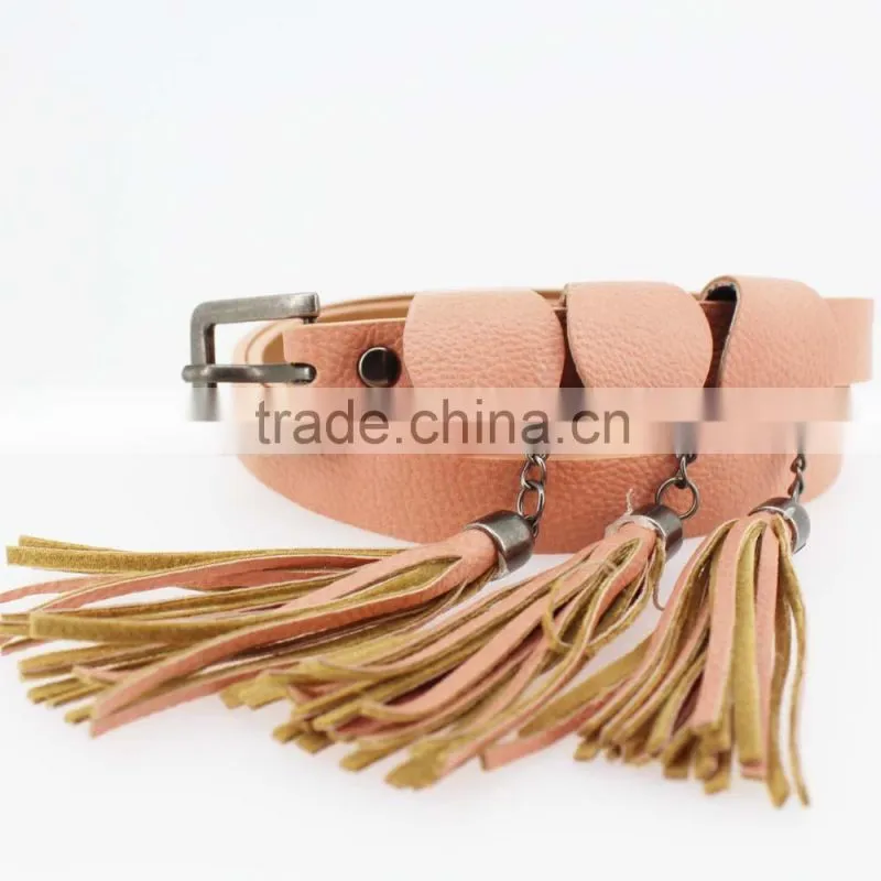 Women's fashion tassel belt with High Quality pu leather & Folk tassels
