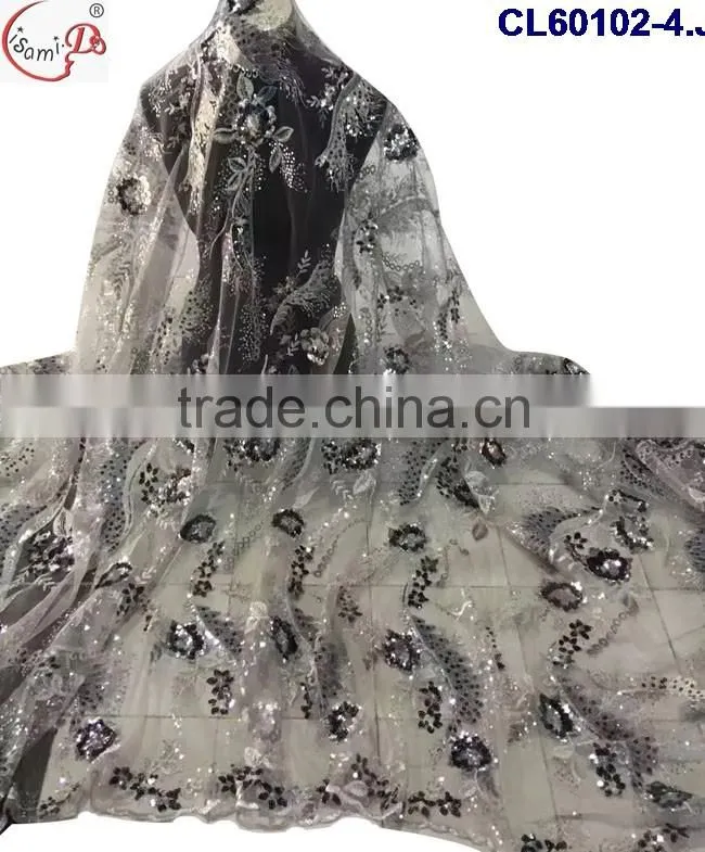 CL60102 July latest modern transparent breatheable lace fabric fantastic embroidery sequins shiny eyecatching net french lace