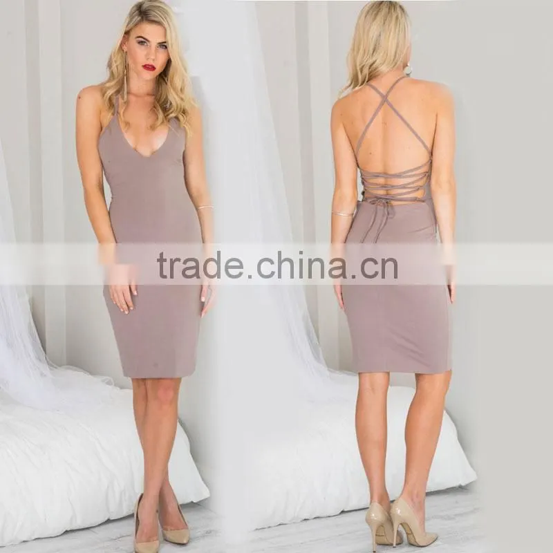 Strappy back open details women summer sexy midi dresses celebrations evening