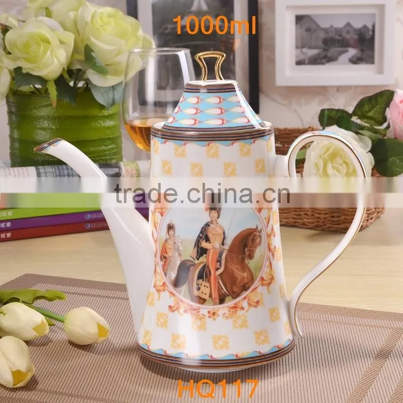 european style with gold-rim 1200ml bone china tea pot