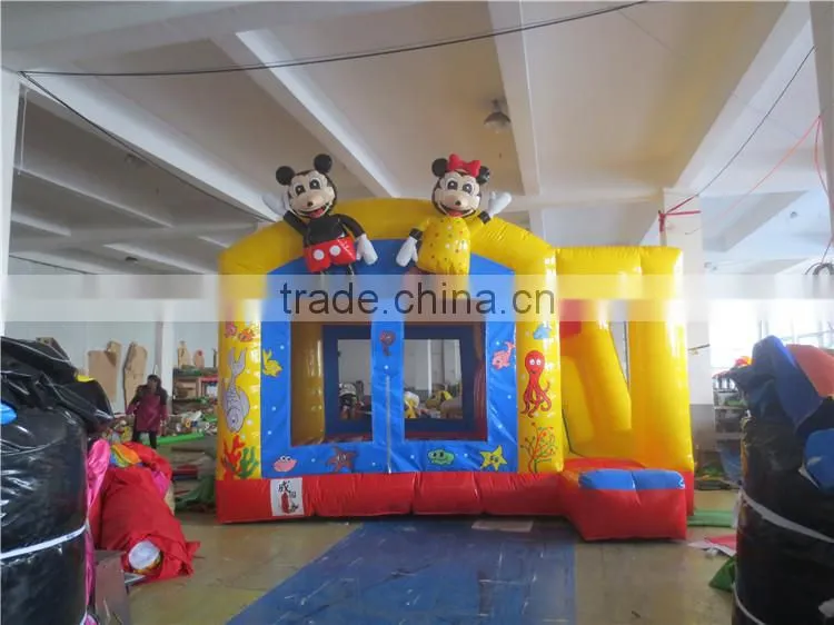 gaint mickey mouse inflatable amusement park with tannal and slide