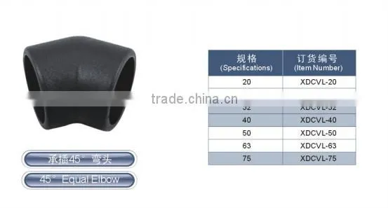 HDPE material Socket Joint Series 45 Equal Eblow Sizes SDR11 SDR17.6