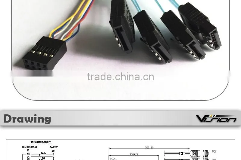 Vision Mini SAS SFF-8643 to SATA 7pin with sideband SGPIO Cable