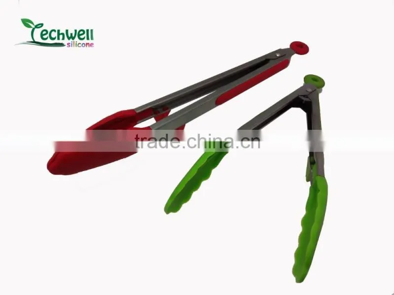 silicone and stainless Material silicone scissor tongs with feet