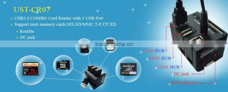 USB 2.0 COMBO Card Reader with 3 USB Port
