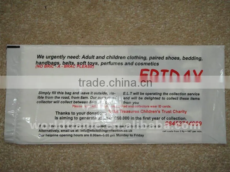 PE Plastic Charity Bag with Printing for Donation