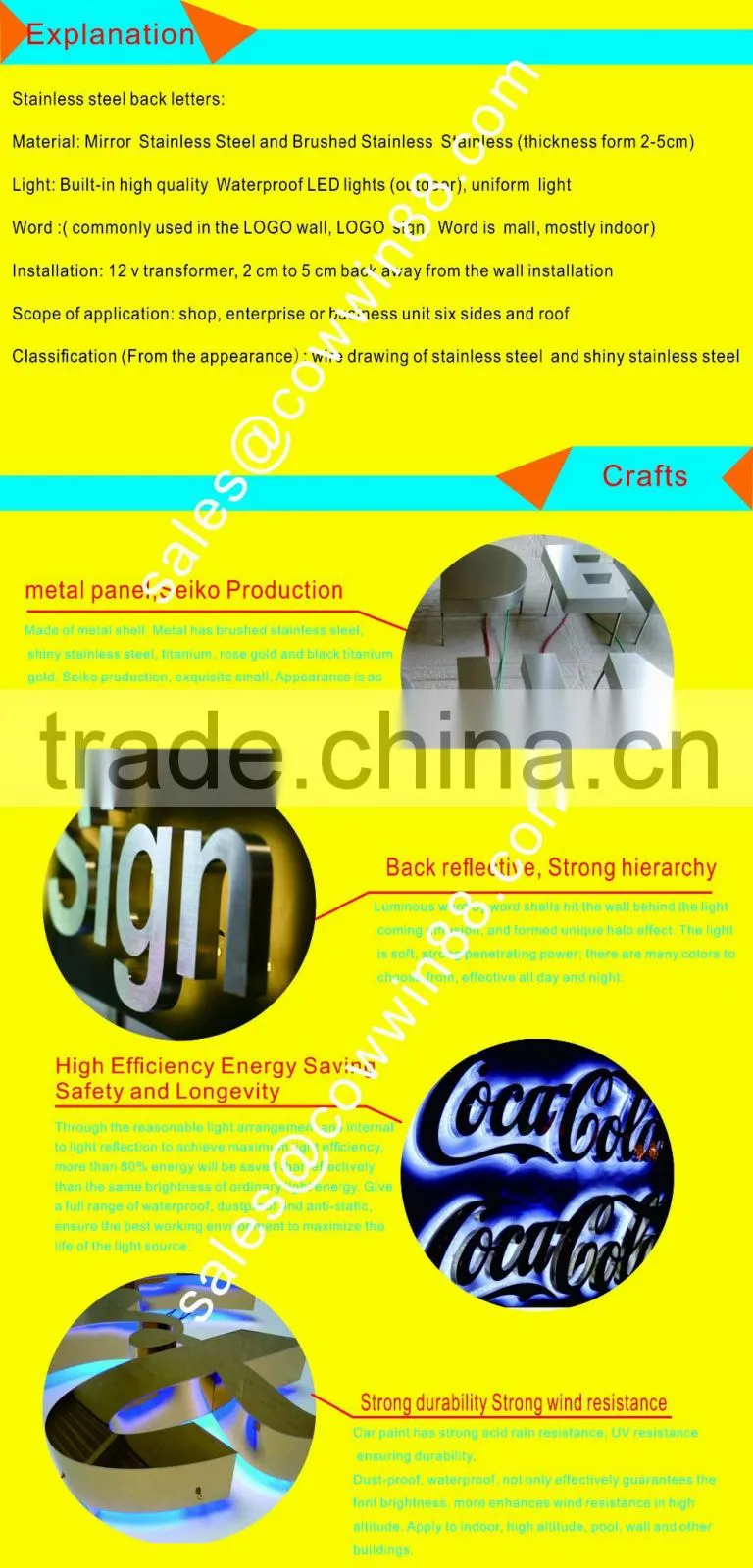Custom acrylic backlit advertizing led channel letter sign/logo
