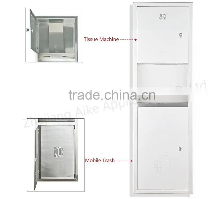 Washroom Embedded 304 Stainless Steel High Speed Hand Dryer Dustbin Combination