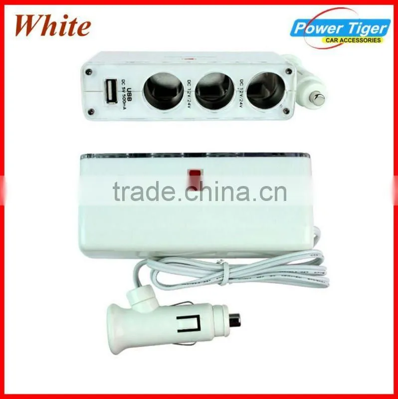 1Pcs 3 Socket Car Cigarette Lighter Charger USB Port Adapter