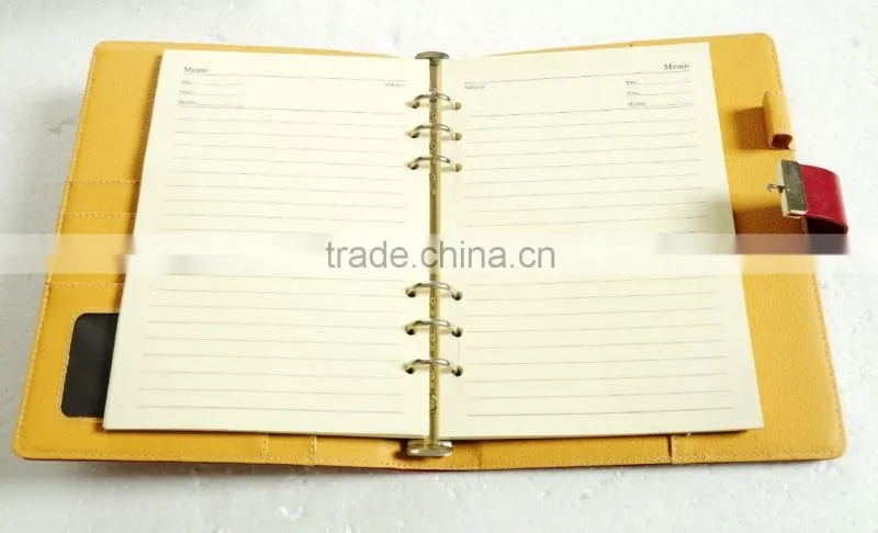 Bank/hotel promotional red imitation leather lock diary/planner with 6-ring binder