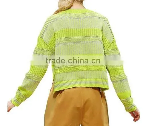 Geometry stripe pattern loose pullover short sweater