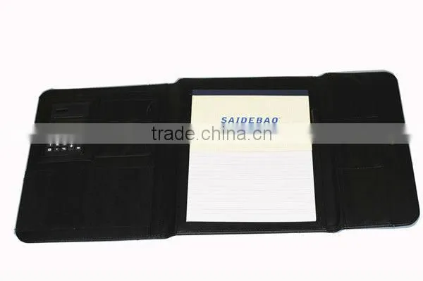 wholesale business leather portfolio with zipper and calculator and notepad