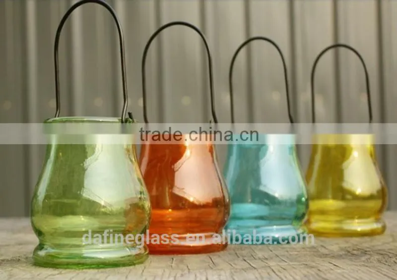 Glass Vase Bottle for plant With Metal Handle Candle Hydroponic/Home Decoration
