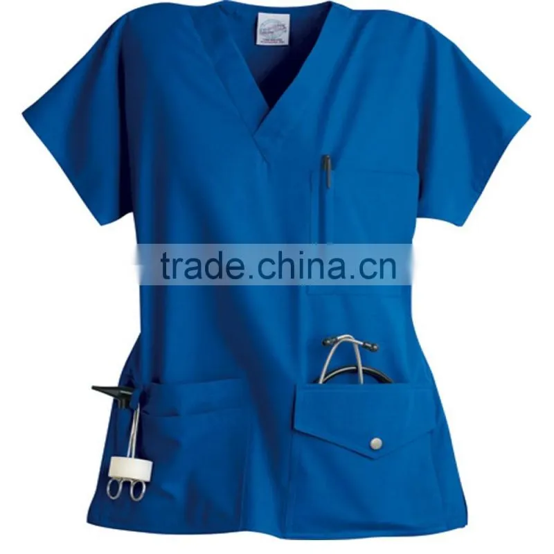 S.C.R.U.B.S. 100% Cotton Unisex Scrubs 1-Pocket V-Neck Top Brushed Poplin Scrubs Suits