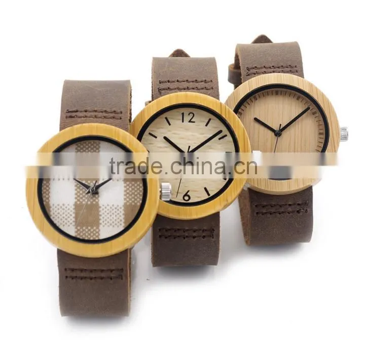 Hotsale bamboo watches with leather strap wooden watches