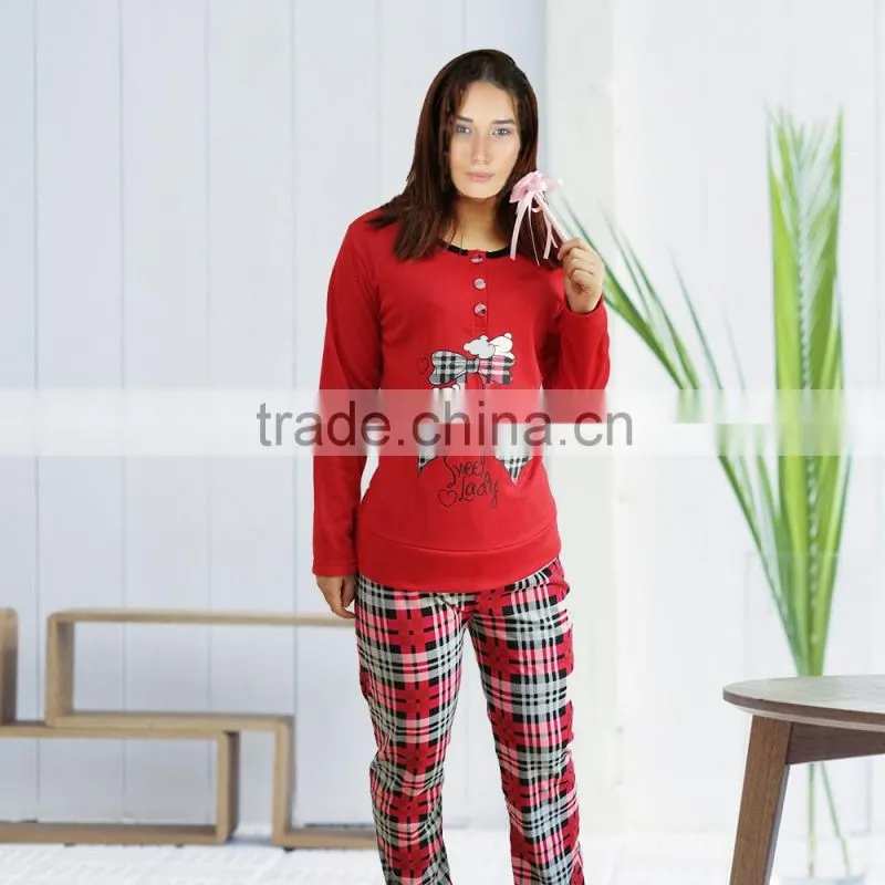 Kevince flannel & interlock pyjamas 3pcs set knitting woman clothing nightwear homewear MOQ 1000sets