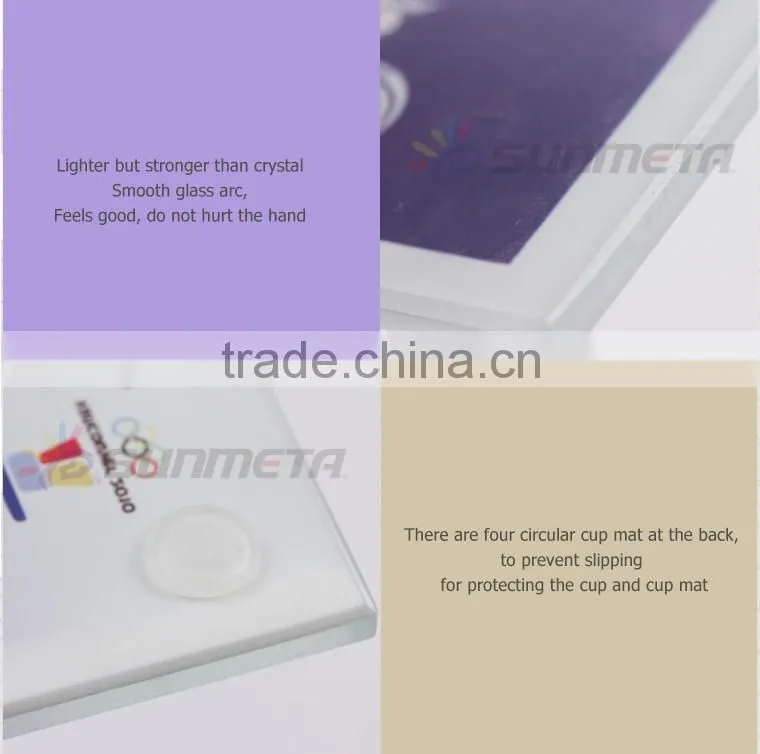Customed logo printing L100*H100*W4mm square coaster sublimation toughened blank glass photo coaster