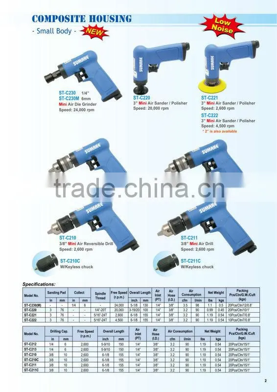 3/8" MINI AIR REVERSIBLE DRILL WITH KEYLESS CHUCK