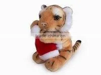 high quality factory wholesale realistic christmas plush cradle brown tiger with christmas cap