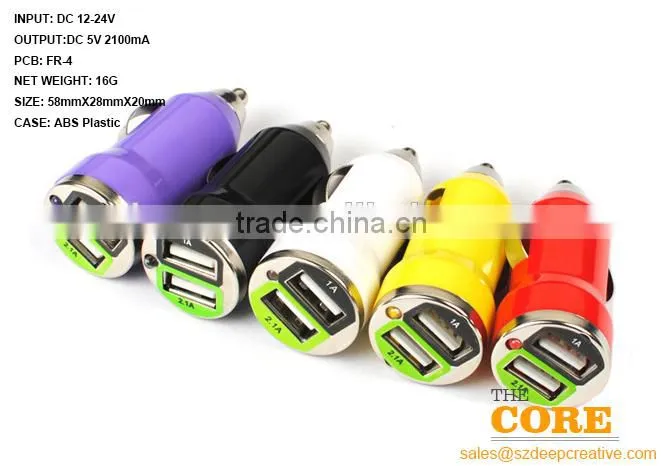 J2 two USB port car charger,2 port car charger,cheap car usb charger,Plastic auto charger