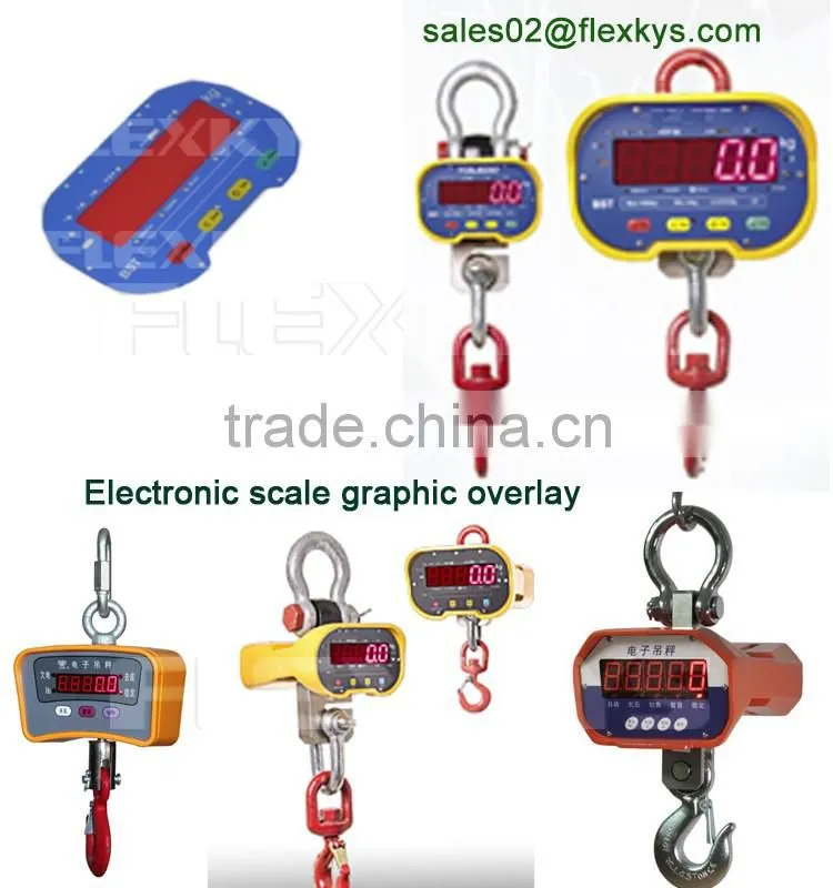 Electronic hanging scale switch membrane flat button graphic overlays