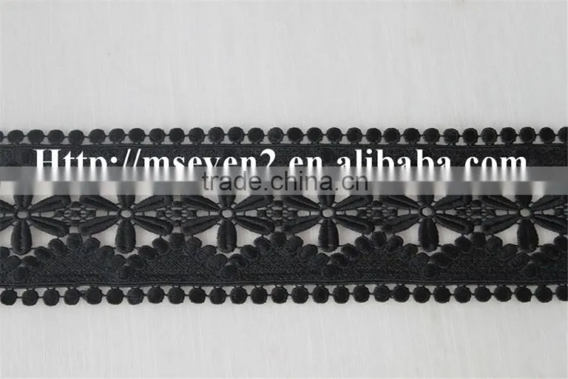 fashion design 9cm black flower embroidery water soluble lace for garment