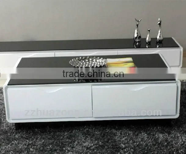 Modern White High Gloss MDF Coffee Table With Tempered Glass