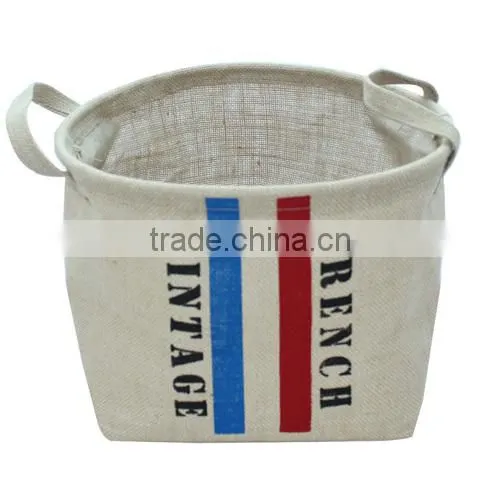 2014 Flax camping linen storage bag,flag design storage box,high capcacity home basket(BBHT004)
