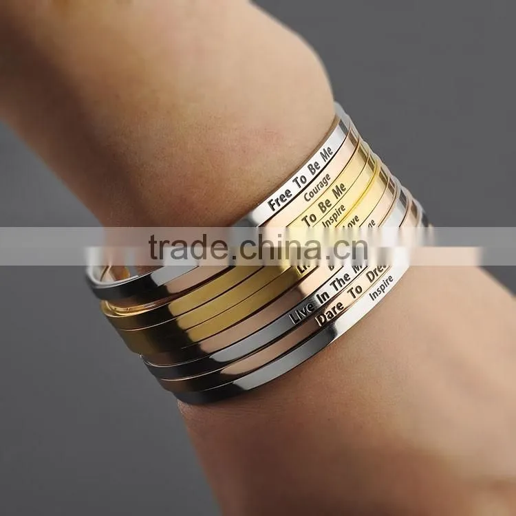 Latest Fashion Inspiration words engraved bracelets bangle wholesale