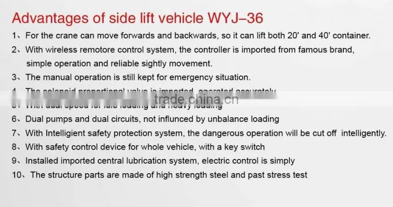 good working performance lifting container side loader