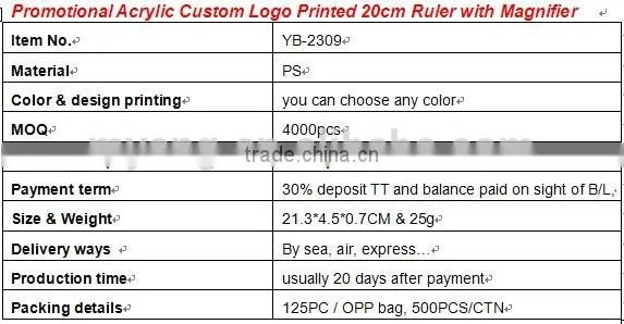 Promotional Acrylic Custom Logo Printed 20cm Ruler with Magnifier